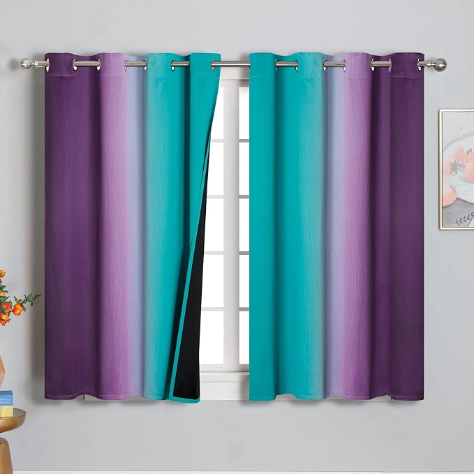 Estelar Textiler Ombre Teal and Purple Blackout Curtains 54 Inch Length 2 panels by ESTELARTEXTILER
