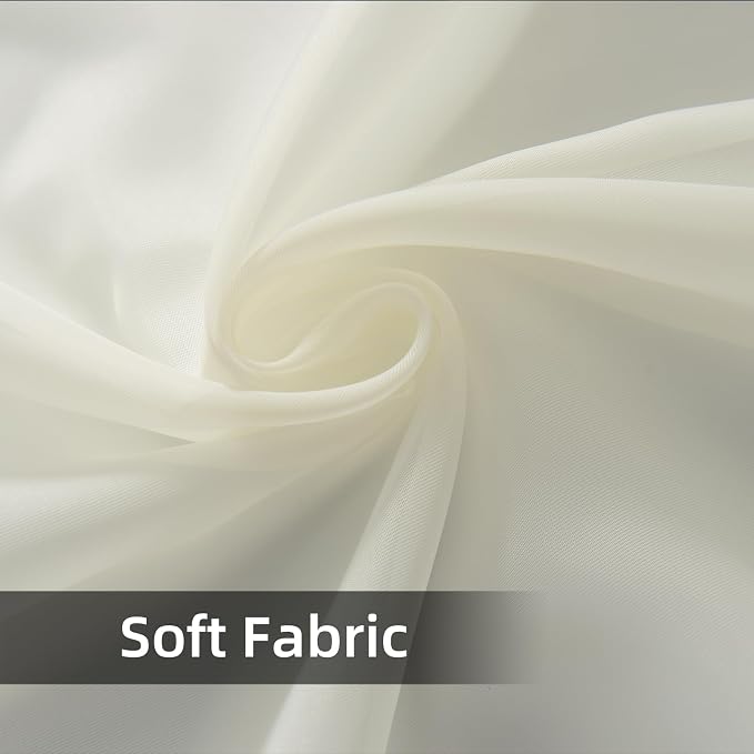 youleyar Solid Sheer Rod Pocket Curtain Voile Draperies 2 Panels White Beige - Image 6