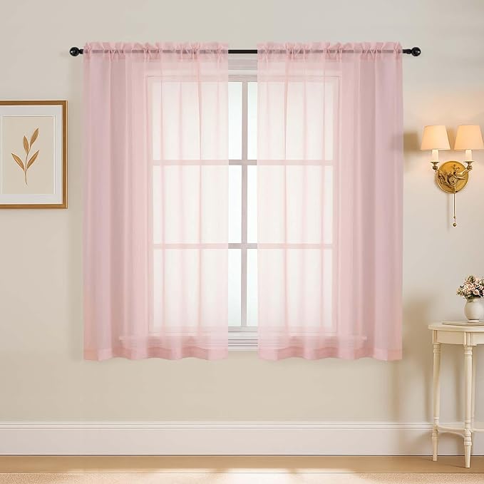 Blush Pink Window Sheer Curtains 54 inch Length, Soft Airy Light Filtering by Home