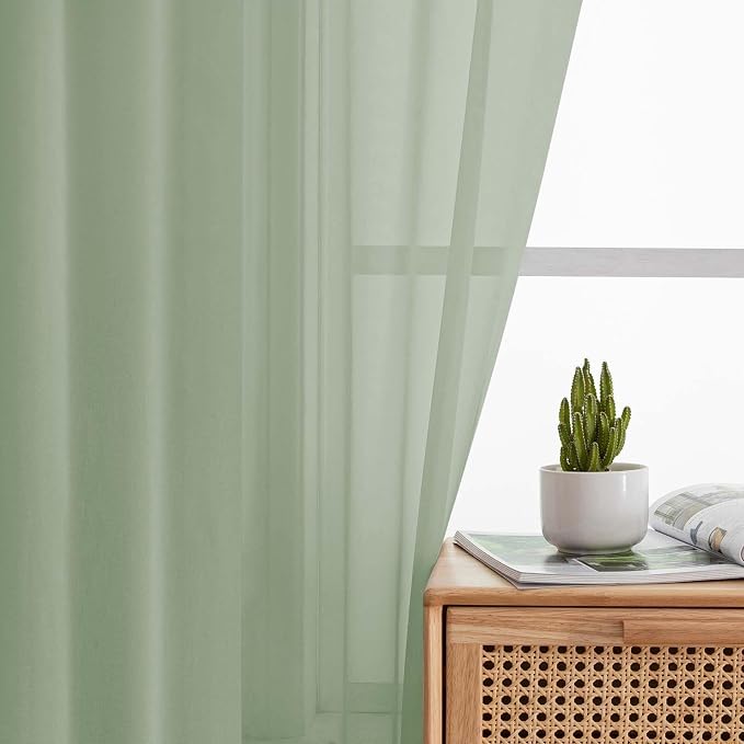 Extra Long Sheer Sage Green Curtains - Image 5