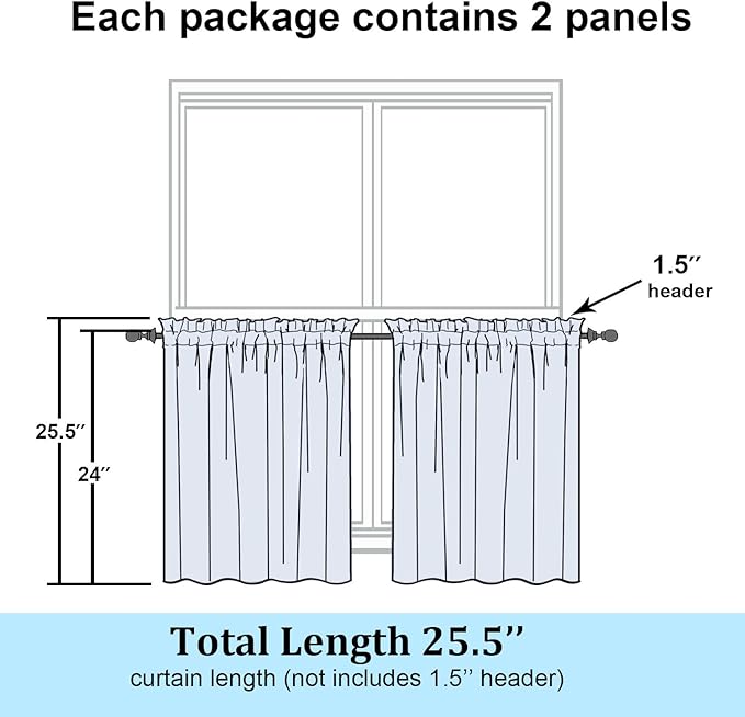 Simplebrand Sheer Ivory Kitchen Curtains 24 Inch Length Tier Curtains 2 Panels - Image 2