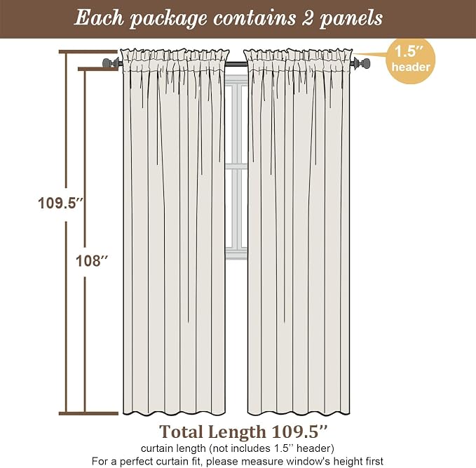 Chyhomenyc Extra Long Dusty Blue Sheer Curtains 108 Inch Length 2 Panels Set - Image 4