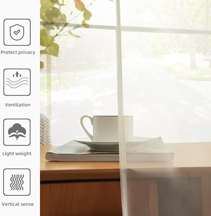 youleyar Solid Sheer Rod Pocket Curtain Voile Draperies 2 Panels Ivory Beige - Image 5
