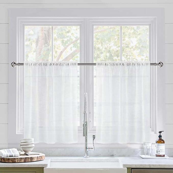 DWCN Short White Sheer Curtains 36 inches Long 2 Panels, Kitchen Tiers Valances by DWCN