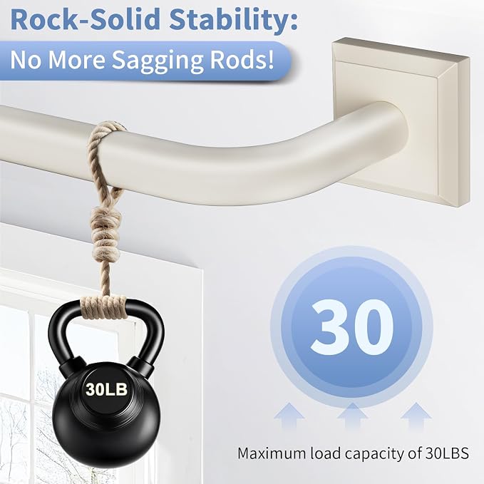 Beige White Curtain Rods for Windows 66-184 Inch Heavy Duty Wrap Around - Image 5