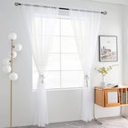 youleyar Solid Sheer Rod Pocket Curtain Voile Draperies 4 Panels White Beige - Image 2