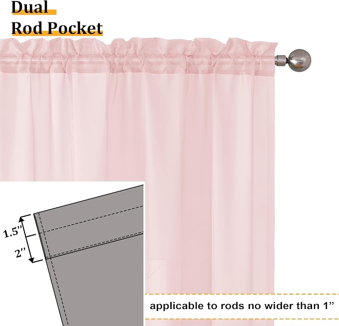 Aiyufeng Blush Pink Sheer Curtains 45 Inch Length 2 Panels Set, Light Filtering - Image 4