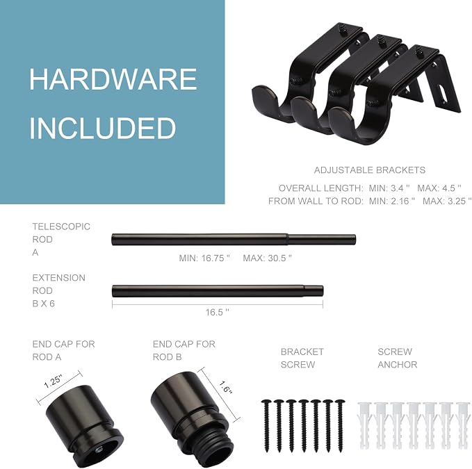 Byondeth Curtain Rods for Windows 16 to 120 Inches Adjustable Length 1 Inch - Image 4