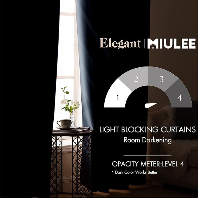 MIULEE Blackout Curtains for Bedroom Living Room Thermal Insulated Room Black - Image 2