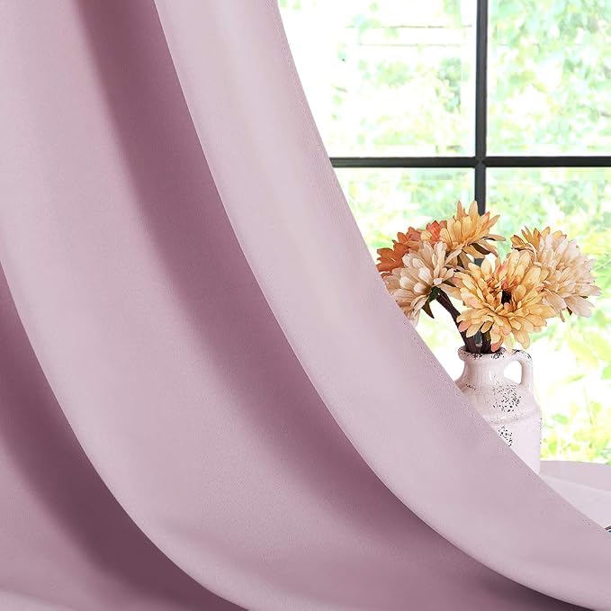 NICETOWN Blackout Window Curtains 80 inch Long, 2 Panels, 34 inch, Baby Pink - Image 4