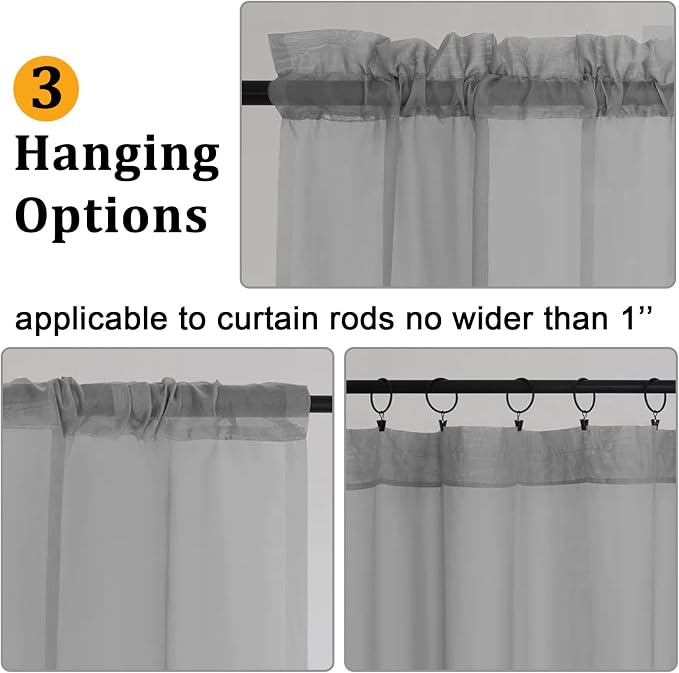 Gwine Extra Long Charcoal Grey Sheer Curtains 120 Inches Long 2 Panels Set - Image 4