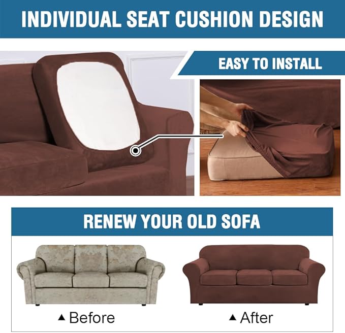H.VERSAILTEX High Stretch Sofa Slipcover 4 Piece Cover Velvet Furniture - Image 6