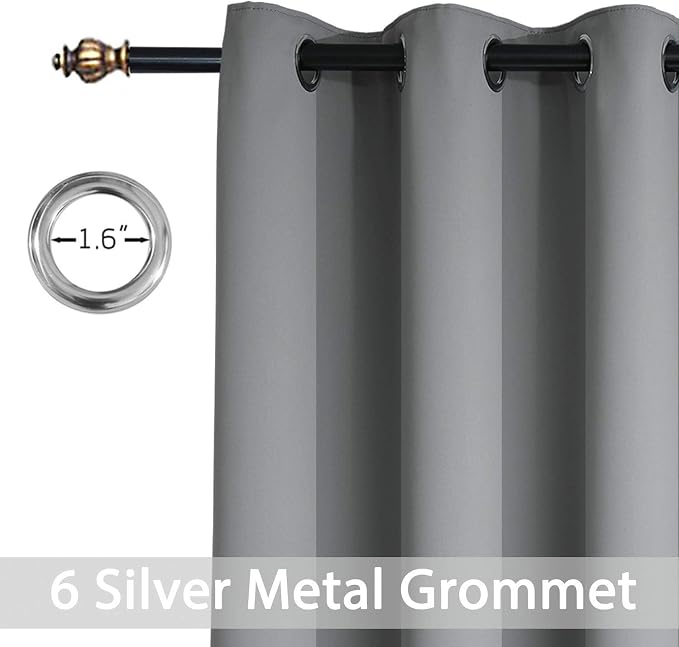 Yakamok Grey Blackout Curtains Room Darkening Thermal Insulated Grommet top - Image 2