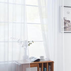 youleyar Solid Sheer Rod Pocket Curtain Voile Draperies 4 Panels White Beige - Image 4