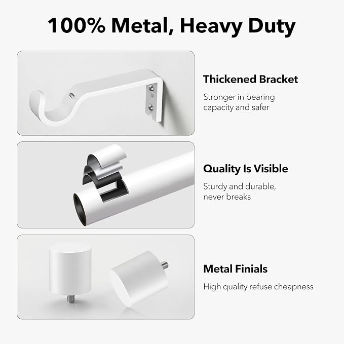 IFELS Heavy Duty Curtain Rods for Windows 48 to 84 Inch, 1 Inch White Curtain - Image 4
