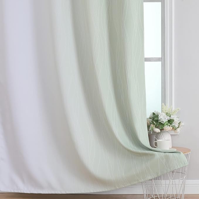 Estelar Textiler Sage Green and Greyish White Gradient Blackout Curtains - Image 6