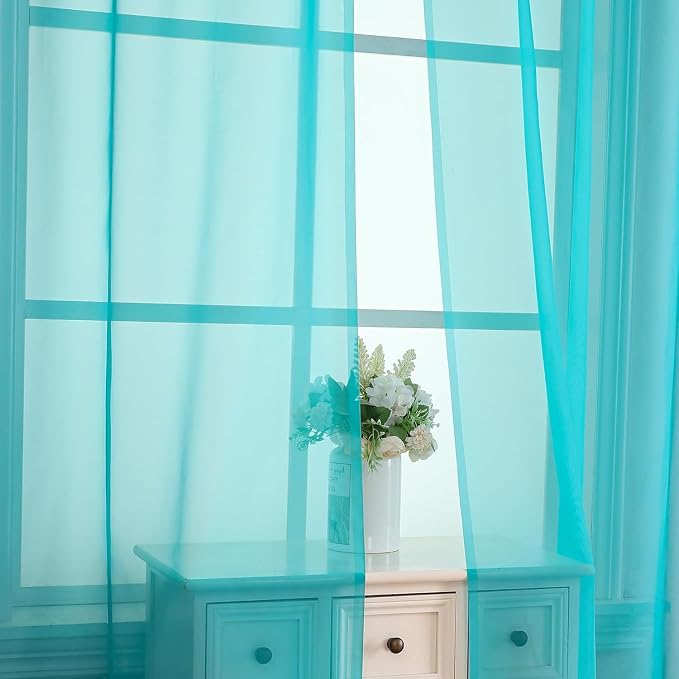 Aiyufeng Turquoise Sheer Curtains 96 Inches Long 2 Panels Set, Light Filtering - Image 7