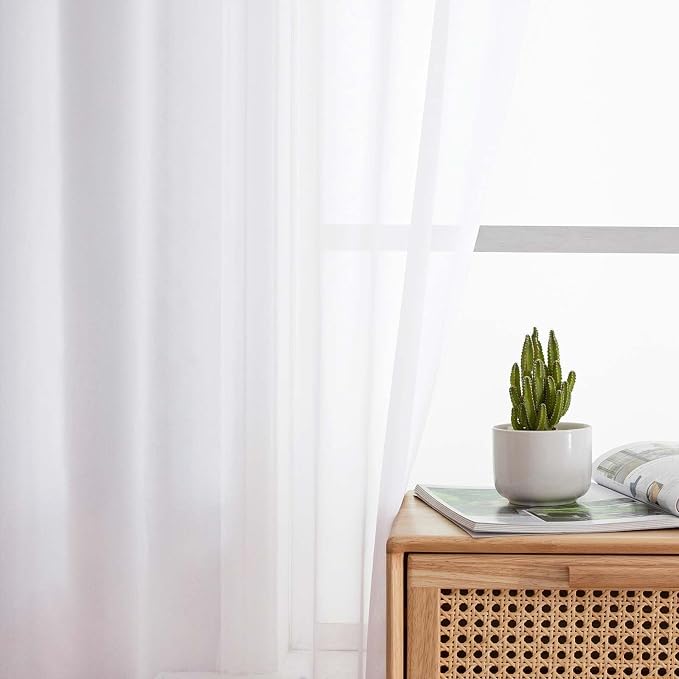 Sheer White Curtains for Bedroom Living Room 54 Inch Length 2 Panels Set - Image 6