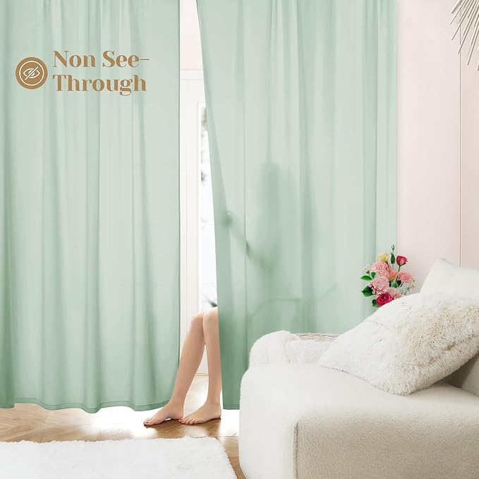 HOMEIDEAS Non-See-Through Sage Green Privacy Sheer Curtains, 52 X 63 Inches by HOMEIDEAS