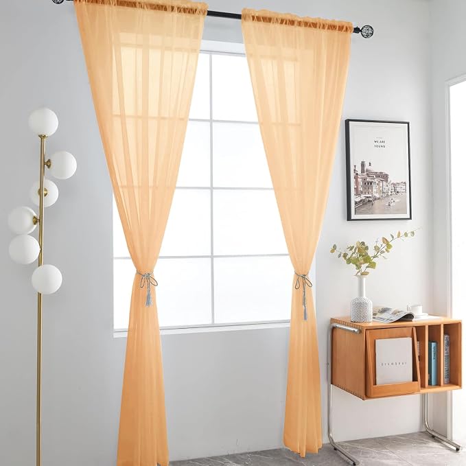 SpaceDresser Beige Sheer Curtains 4 Panels Rod Pocket Semi-Sheer Curtain 63 - Image 3