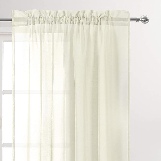 DWCN Ivory Sheer Curtains Semi Transparent Voile Rod Pocket Curtains - Image 2