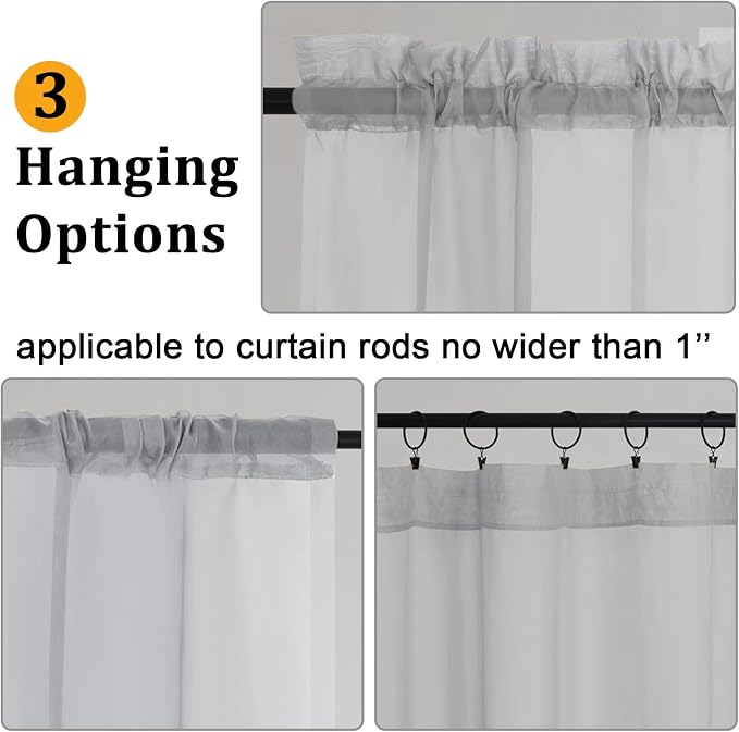 Gwine Light Grey Sheer Curtains 30 Inch Length, Short Light Filtering Voile - Image 5