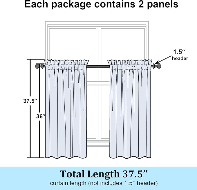 Simplebrand Semi Sheer White Curtains 36 Inch Length 2 Panels, Geometric - Image 2