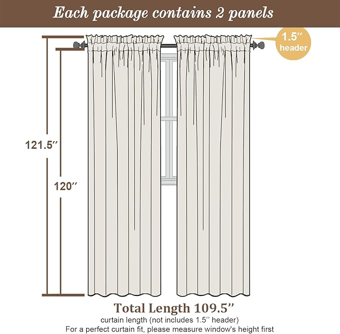 Chyhomenyc Extra Long Gold Sheer Curtains 120 Inch Length 2 Panels Set - Image 4