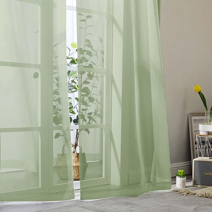 Light Green Sheer Curtains for Bedroom Living Room 45 Inch Length 2 Panels - Image 8