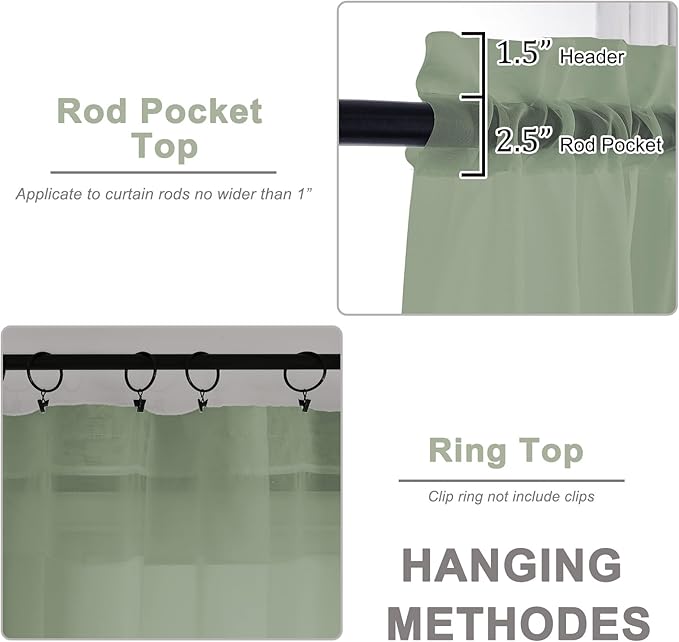 OWENIE Sheer Curtains 84 Inches Long 2 Panels Set, Sage Green Sheer Curtain - Image 3