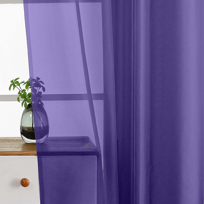 Purple Sheer Curtains Tier 30 Inches Length 2 Panels Set, Light Filtering - Image 4