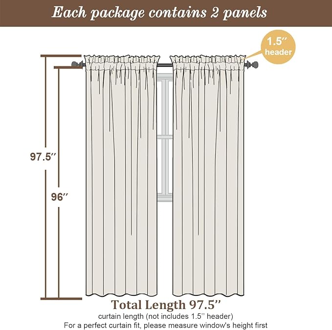 Chyhomenyc Chocolate Sheer Curtains 96 Inch Length 2 Panels Set, Light - Image 4