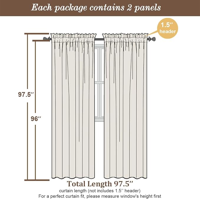 Chyhomenyc Light Grey Sheer Curtains 96 Inch Length 2 Panels Set, Light - Image 4