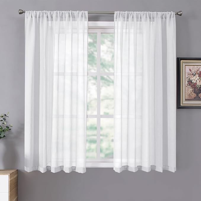 Tollpiz Short Sheer Curtains Living Room Linen Textured Curtain Sheers Light by Tollpiz