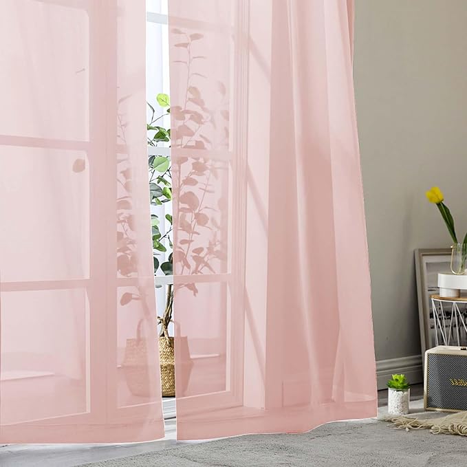 Blush Sheer Curtain for Bedroom Living Room 72 Inches Long 2 Panels Set - Image 9