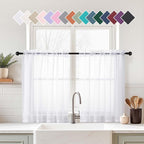 White Small Sheer Curtains Tier 30 Inches Length 2 Pieces, Light Filtering Cafe by Home