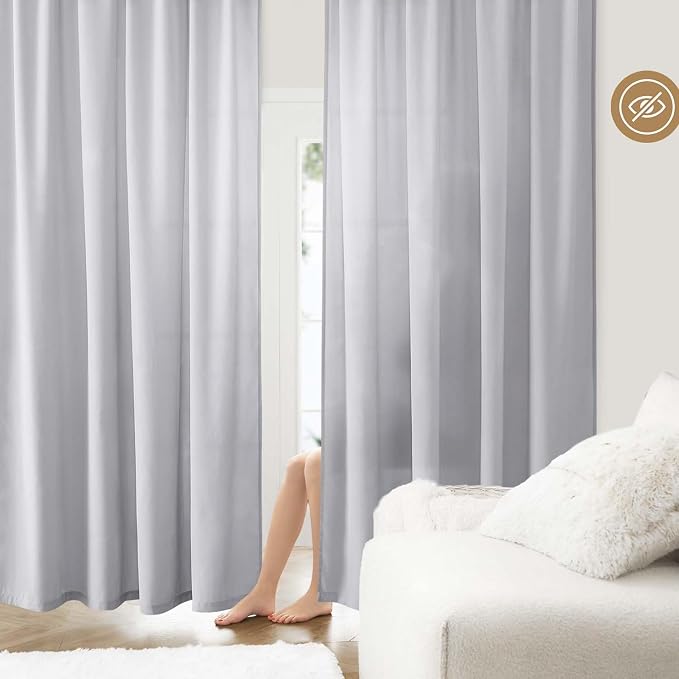 HOMEIDEAS Non-See-Through Light Grey Privacy Sheer Curtains, 52 X 72 Inches by HOMEIDEAS