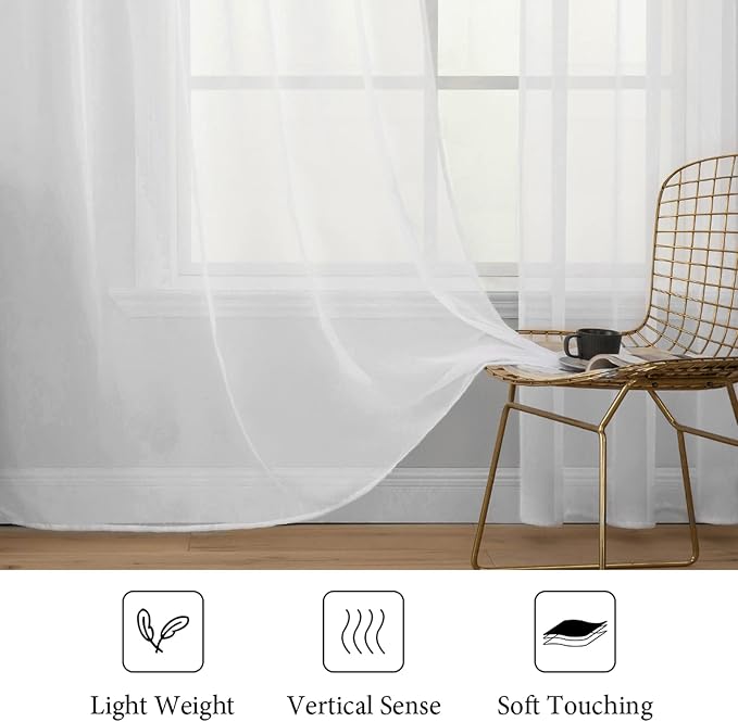 MIULEE 2 Panels Solid Color White Sheer Window Curtains Elegant Window Voile - Image 4