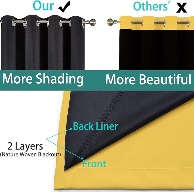 Yakamok 100% Blackout Thermal Insulated Curtains, Noise Reducing Barrier Panel - Image 5