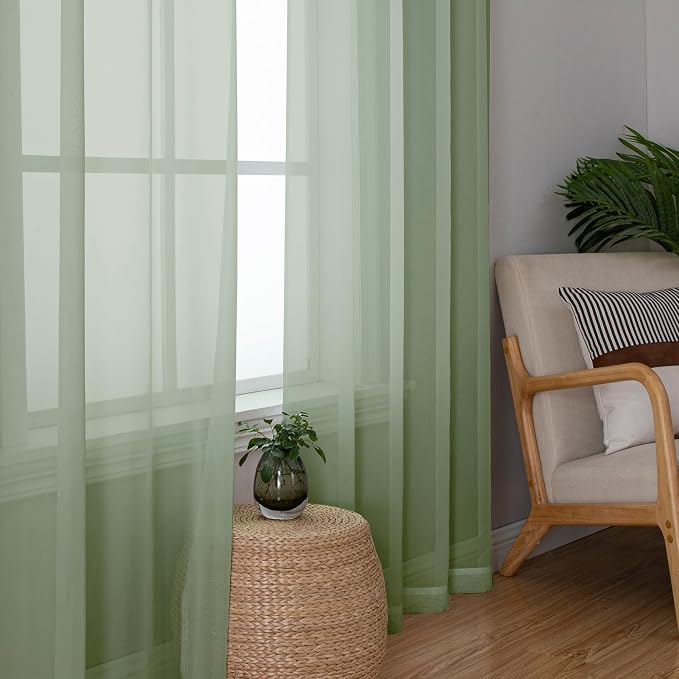 Simplebrand Sage Green Sheer Curtains 96 Inches Long, Light Filtering Rod - Image 5