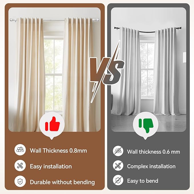 Silver Curtain Rod for Windows 66 to 120 Inch, 5/8 Inch Diameter Adjustable - Image 4