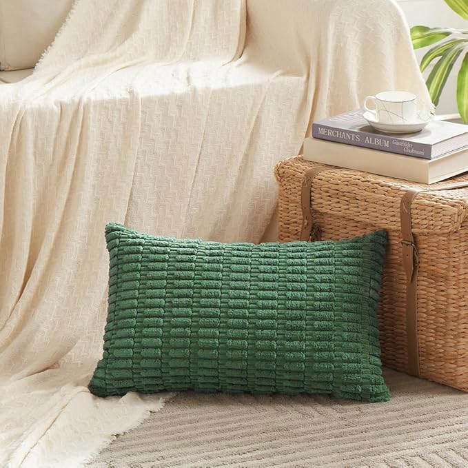 Fancy Homi Set of 4 Green Lumbar Rectangle Decorative Throw Pillow Covers 16x24 - Image 2