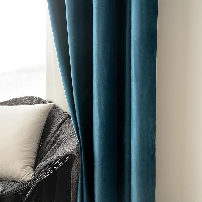 MIULEE Blue Velvet Curtains 84 Inches Length Blackout Curtains Thermal - Image 6