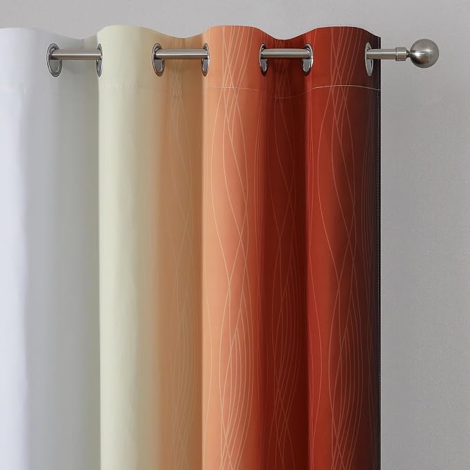 Estelar Textiler Burnt Orange and Greyish White Ombre Blackout Curtains - Image 4