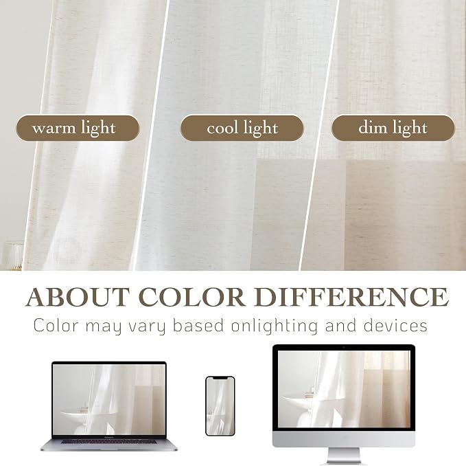RYB HOME Sheer Linen Curtains Extra Long Light Airy Privacy Protected High - Image 8