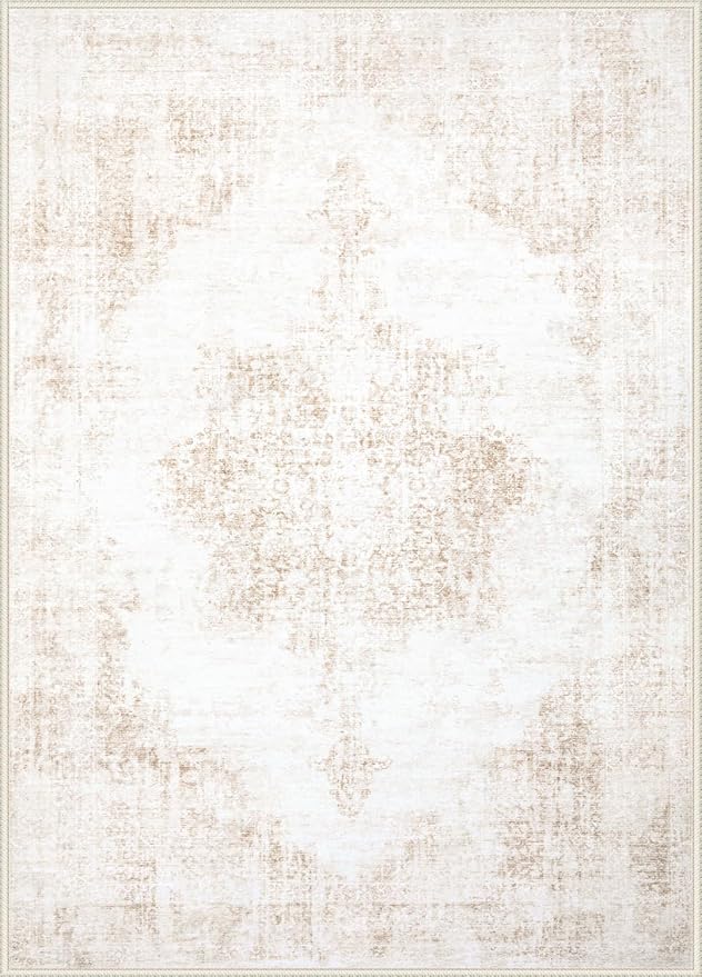 Area Rug 6x9 Vintage Rug: Washable Living Room Rugs Retro Medallion Distressed - Image 9