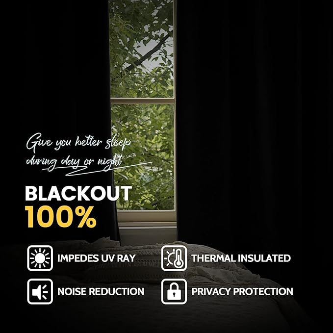 Yakamok 100% Blackout Curtain Panels 84 inches Cold and Light Blocking Drapes - Image 6