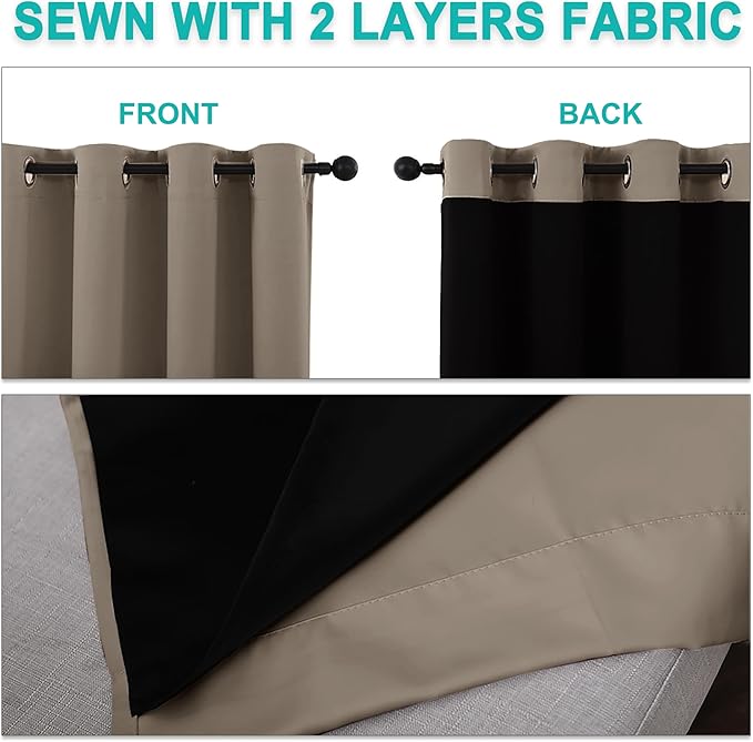 NICETOWN Taupe Full Shade Curtain Panels, Pair of Energy Smart & Noise Blocking - Image 5