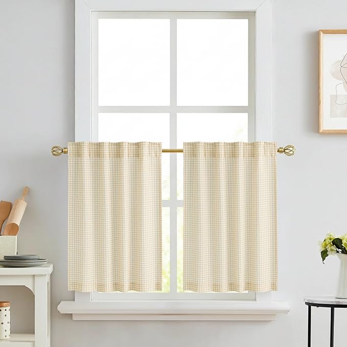 RYB HOME Kithen Curtains Rustic Plaid Cafe Tier, Classic Short Checkered Drapes - Image 8