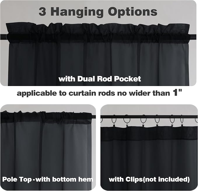 Chyhomenyc Black Sheer Curtains 84 Inch Length 2 Panels Set, Light Filtering - Image 6